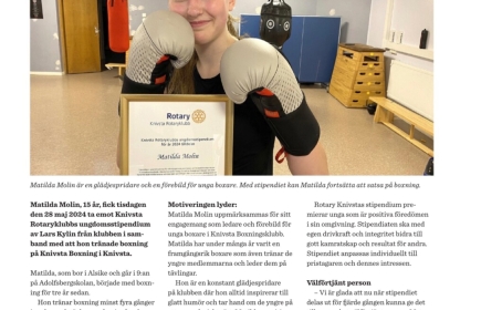 Mathilda Mohlin. Ungdomsstipendiat i Knivsta Rotaryklubb 2024.